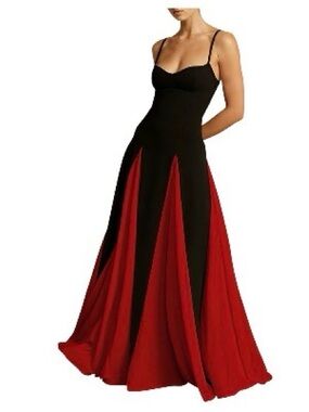 Black & Red Two-Tone Spaghetti Strap Maxi Dress